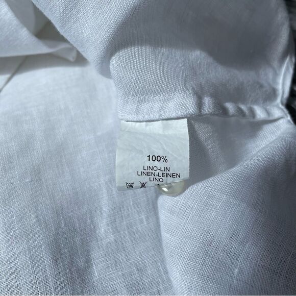 Sara Roka White Linen Button Down Blouse Sz Medium - Picture 14 of 15